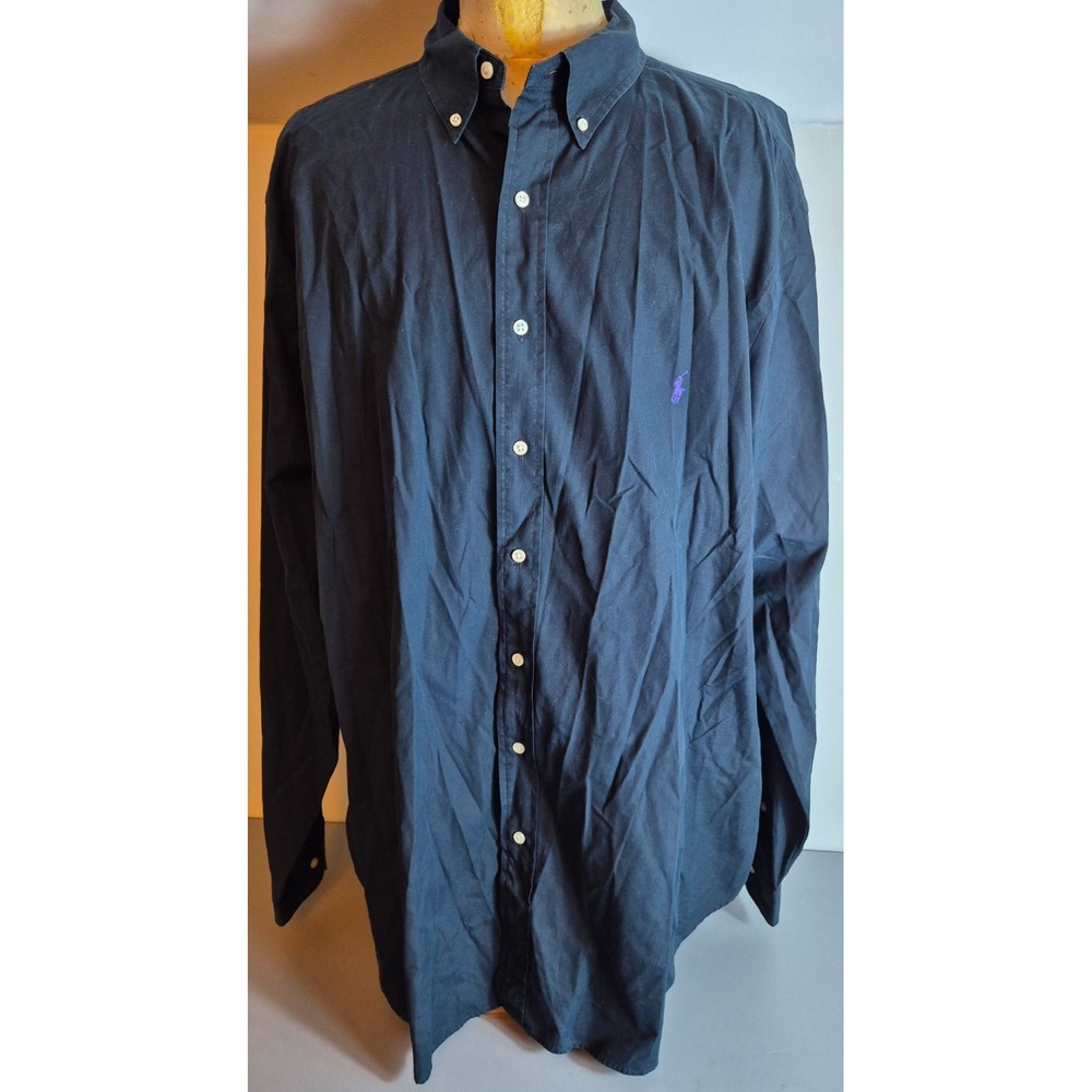 Polo Ralph Lauren Mens Classic Fit Poplin Dress Shirt 2XLT Black w/ Purple Pony